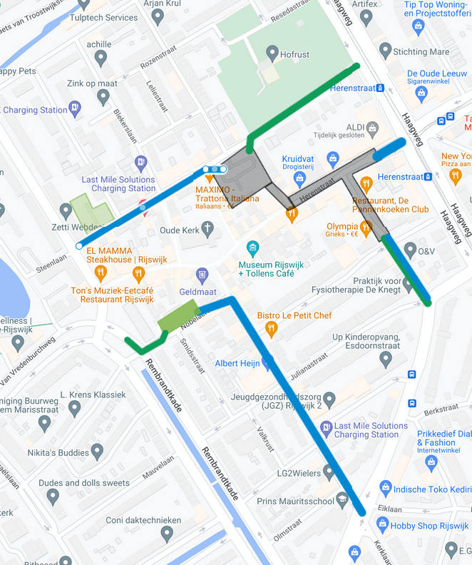 Plattegrond Oud-Rijswijk met éénrichtingsverkeer